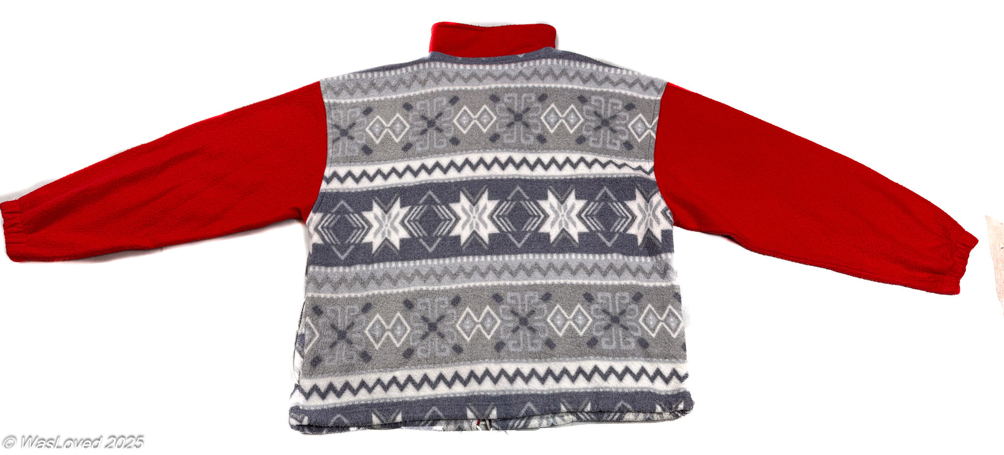 Pre-worn Red Sleeve Nordic Pattern Fleece Zip Jacket – Unisex 4XL (Oversized)