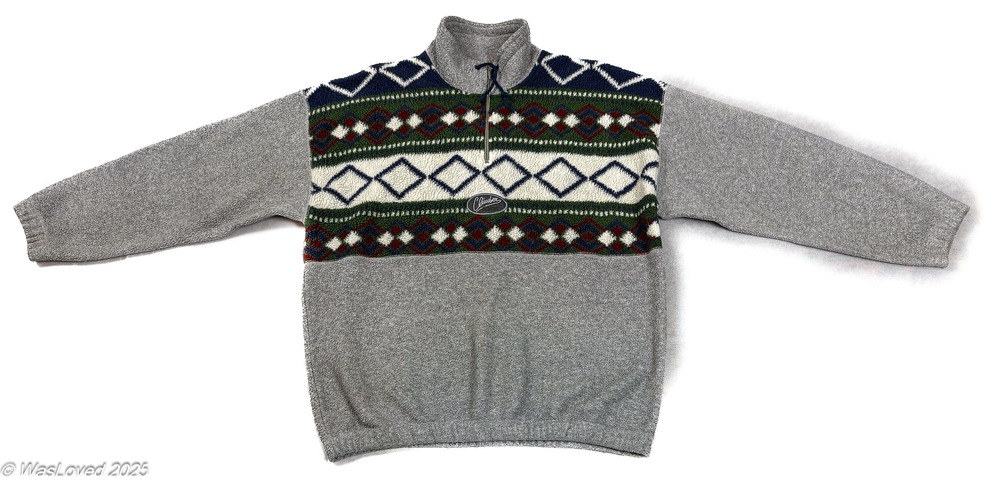 Pre-worn Grey & Patterned Half-Zip Fleece – United Cotton Active Club – Unisex XXL (Based on Measurements)