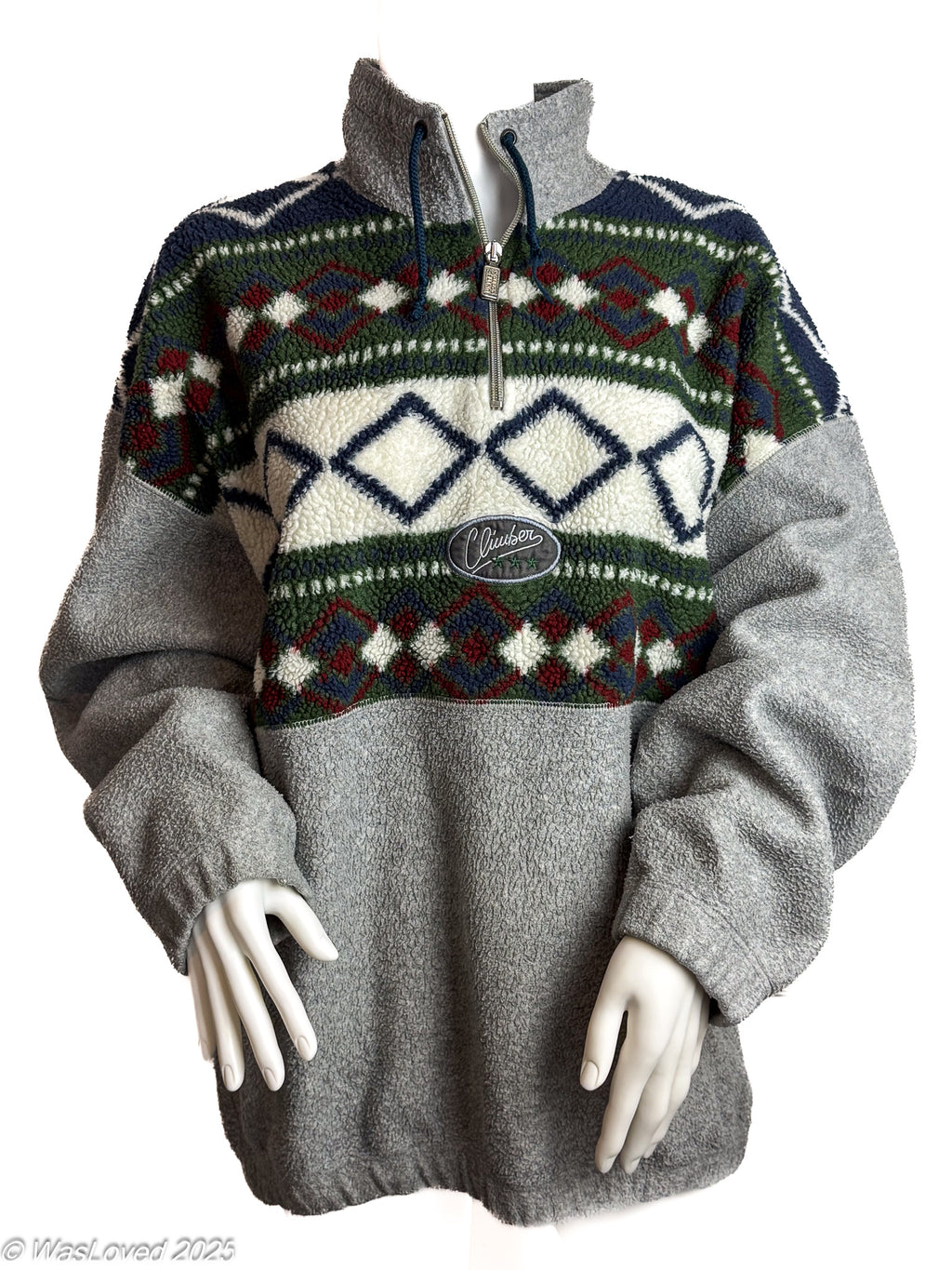 Pre-worn Grey & Patterned Half-Zip Fleece – United Cotton Active Club – Unisex XXL (Based on Measurements)