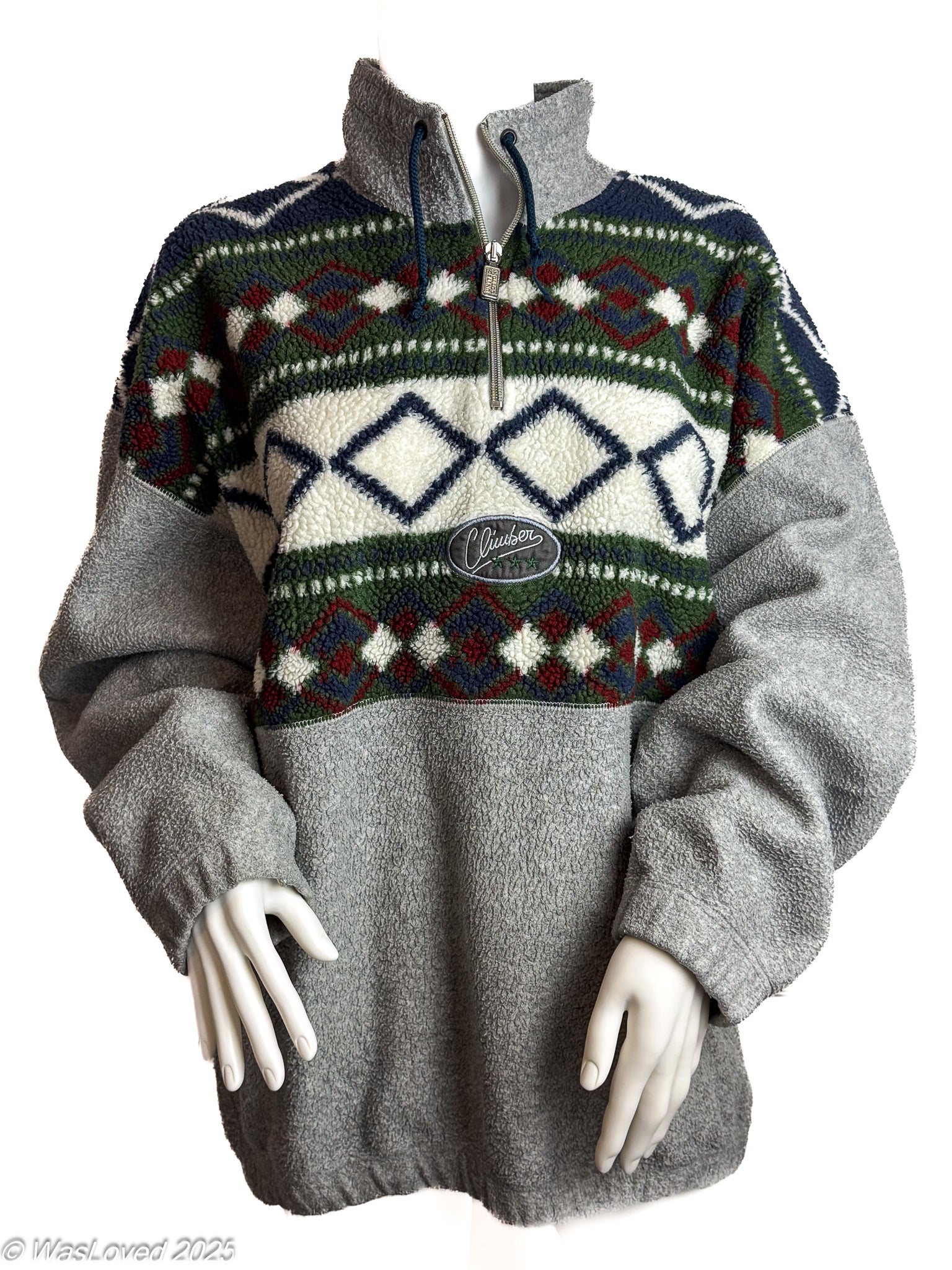 Pre-worn Grey & Patterned Half-Zip Fleece – United Cotton Active Club – Unisex XXL (Based on Measurements)