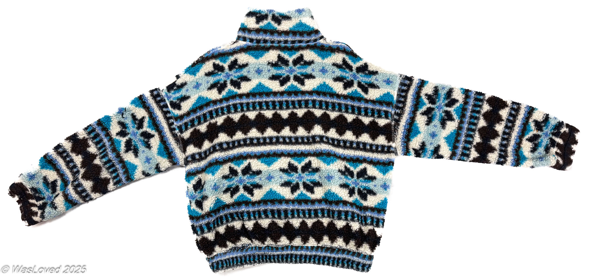 Pre-worn Blue & Black Patterned Sherpa-Style Fleece – OFFLINE by Aerie – Unisex XXL (Based on Measurements)