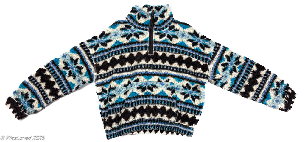 Pre-worn Blue & Black Patterned Sherpa-Style Fleece – OFFLINE by Aerie – Unisex XXL (Based on Measurements)