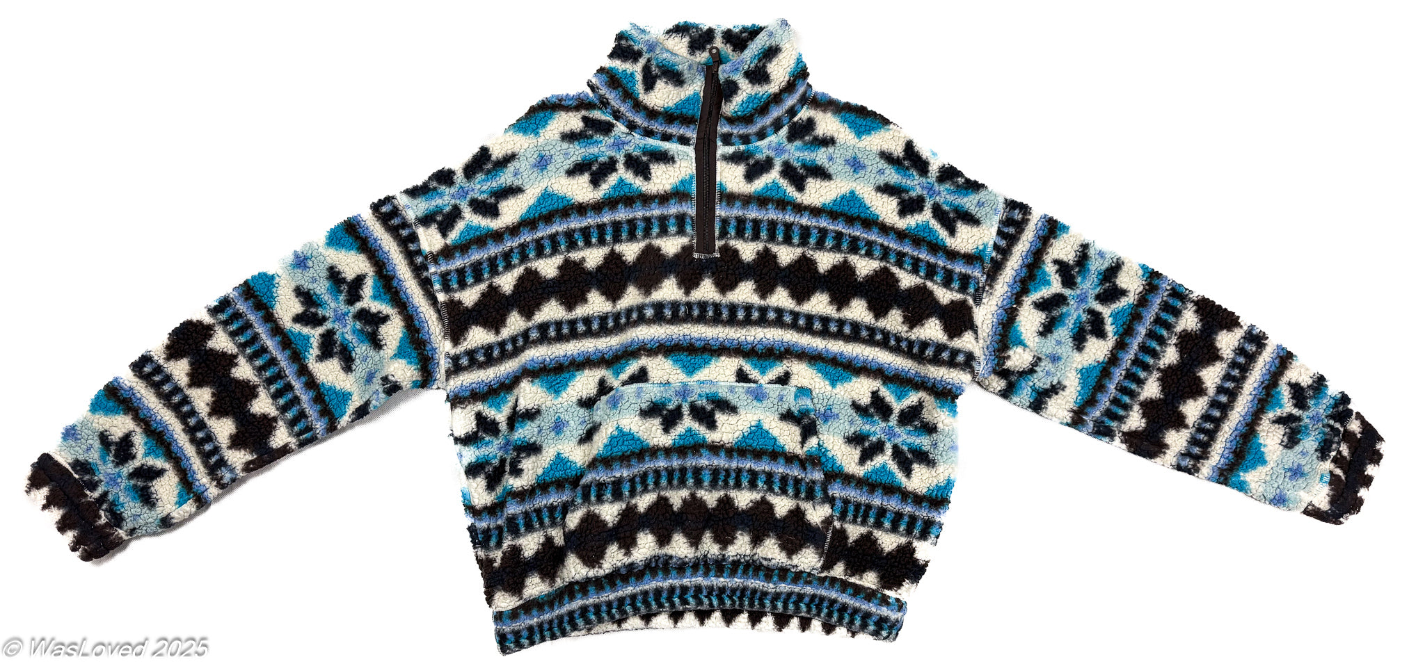 Pre-worn Blue & Black Patterned Sherpa-Style Fleece – OFFLINE by Aerie – Unisex XXL (Based on Measurements)