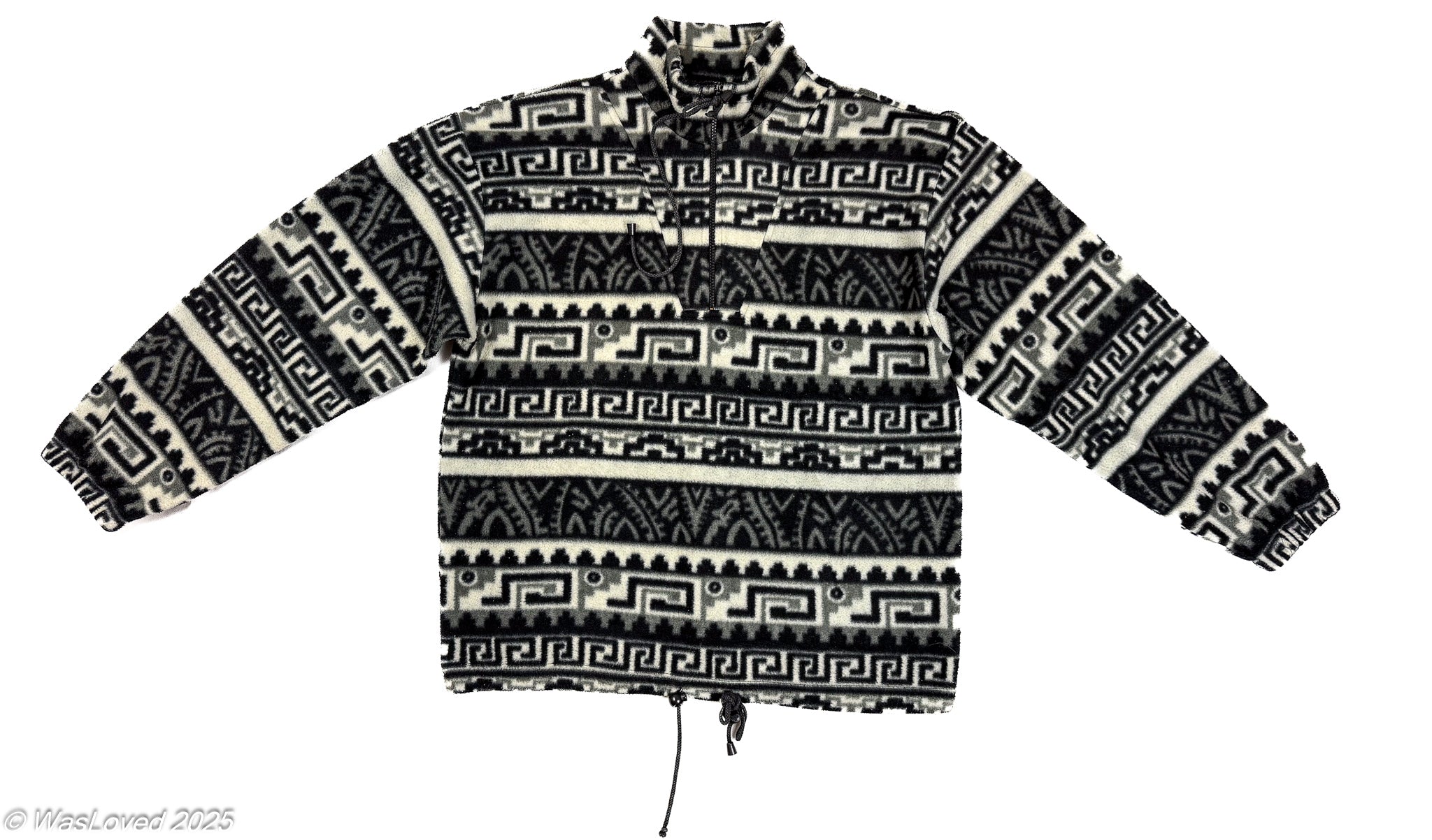 Pre-worn Black & White Geometric Pattern Half-Zip Fleece – POLAR Line – Unisex XXL (Based on Measurements)