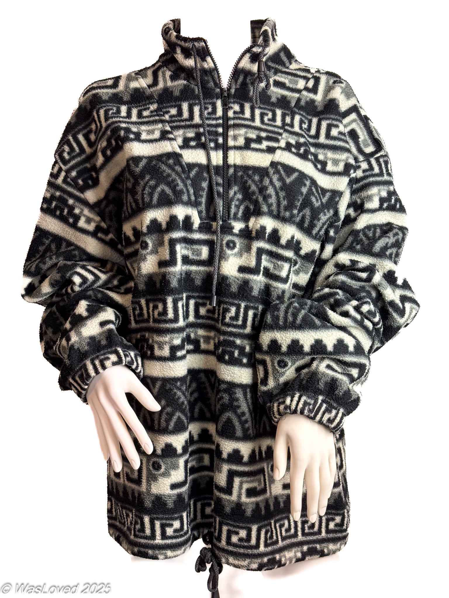 Pre-worn Black & White Geometric Pattern Half-Zip Fleece – POLAR Line – Unisex XXL (Based on Measurements)