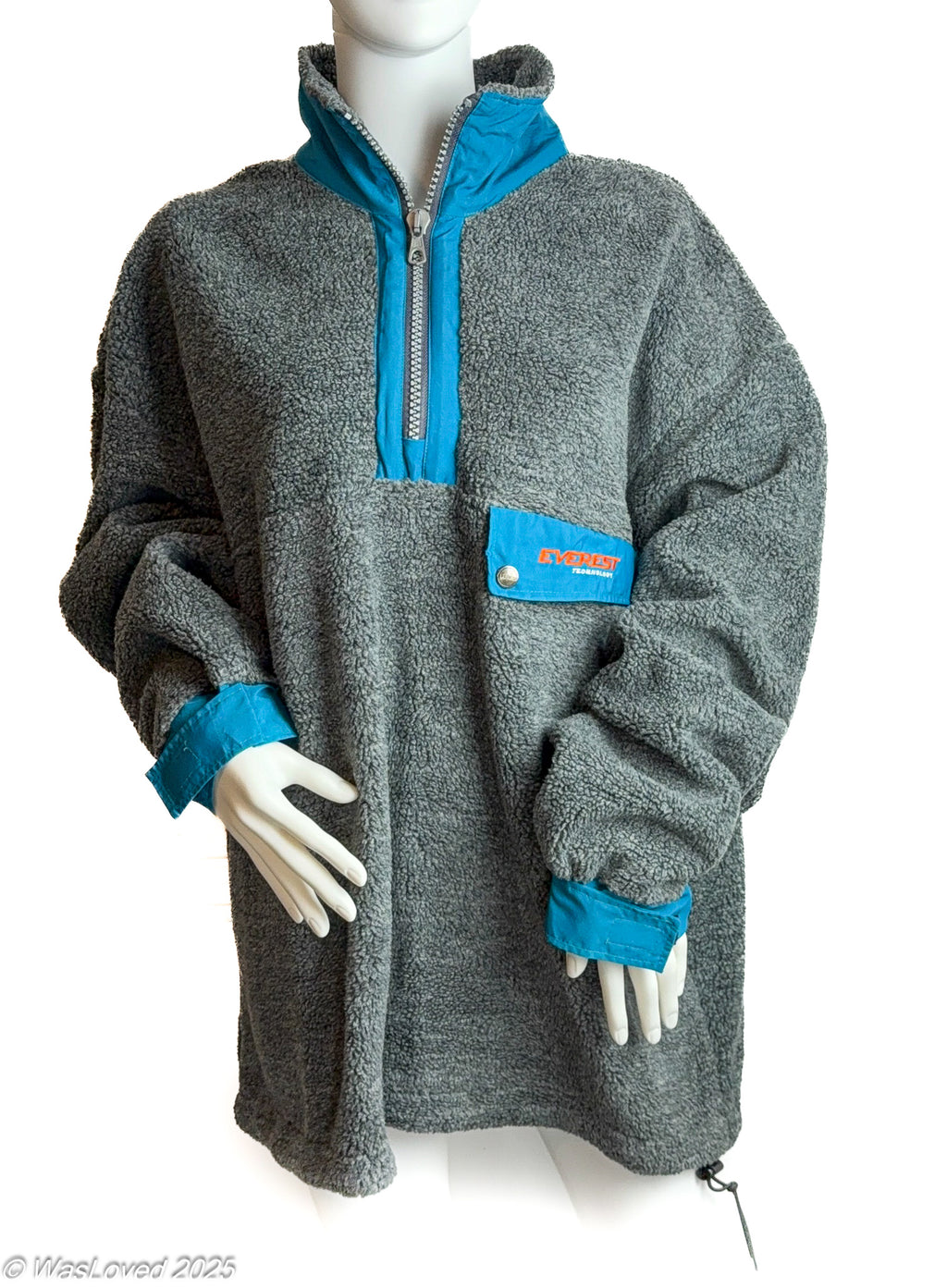 Pre-worn Grey & Teal Half-Zip Everest Fleece – Polyester/AKYRL – Unisex 4XL (Based on Measurements)