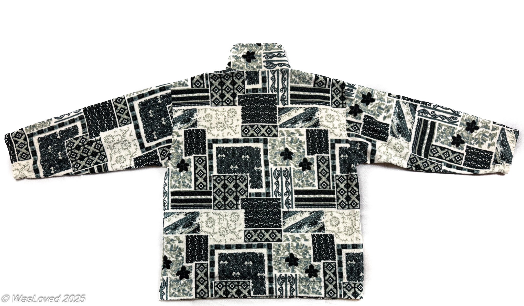 Pre-worn Black & Green Patchwork Geometric Fleece – Unbranded – Unisex XXL (Based on Measurements)