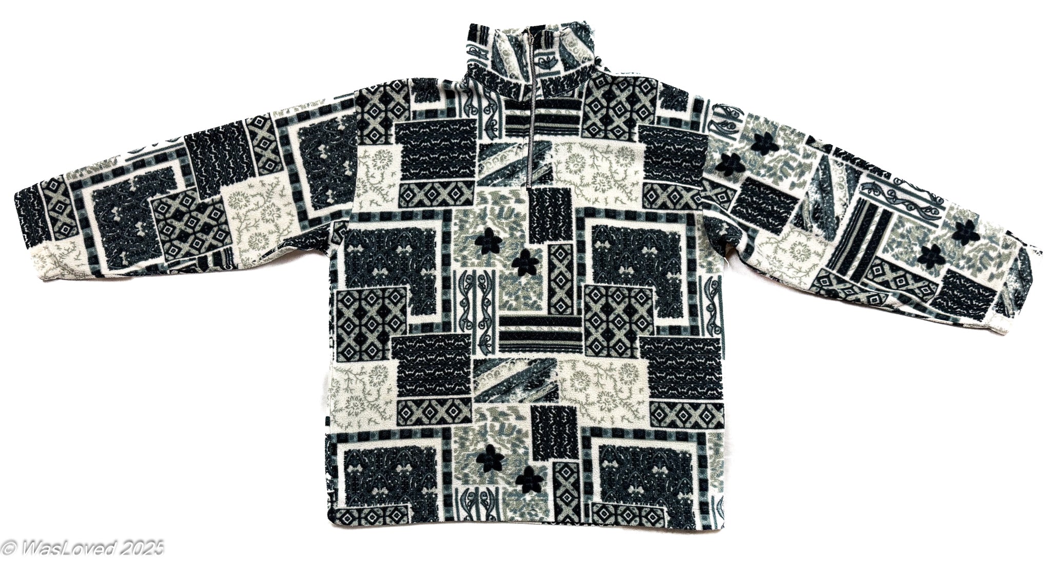 Pre-worn Black & Green Patchwork Geometric Fleece – Unbranded – Unisex XXL (Based on Measurements)