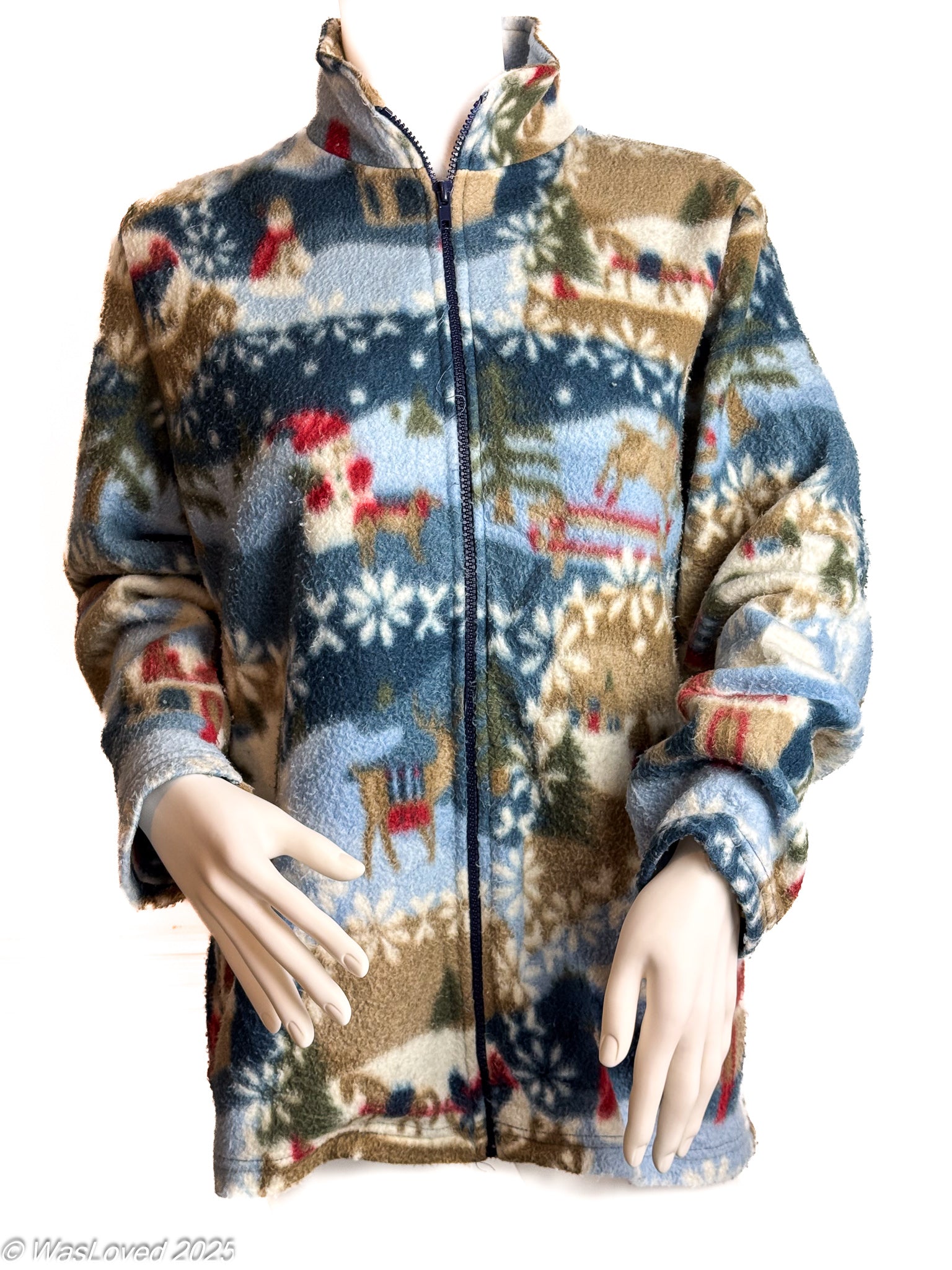 Pre-worn Winter Scene Full-Zip Fleece Jacket – Blanche Porte – Unisex L (Based on Measurements)