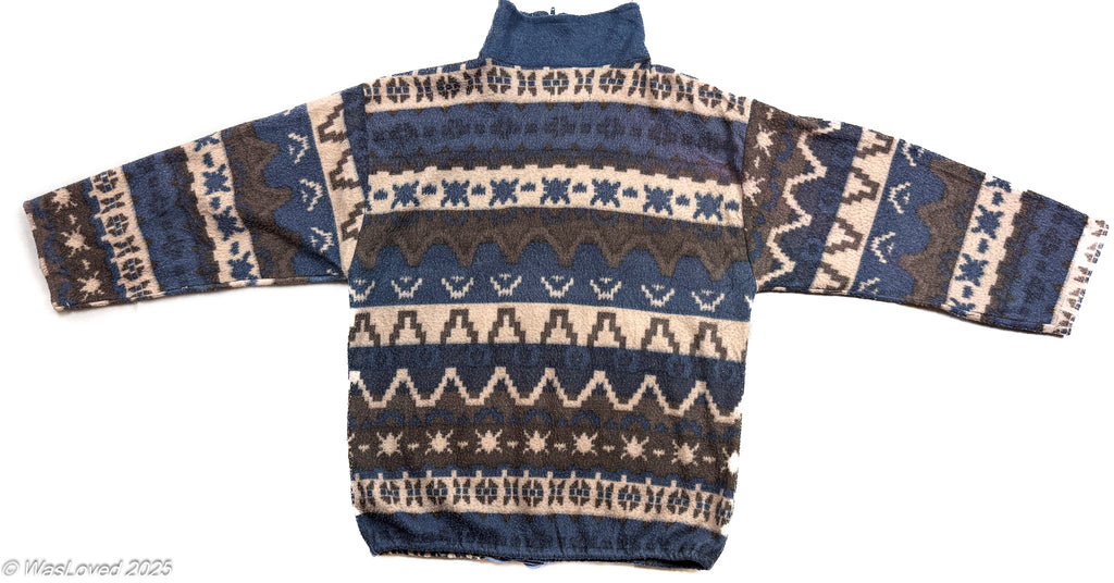 Pre-worn Blue & Brown Nordic Pattern Half-Zip Fleece – Nature Explorers – Unisex XXL (Based on Measurements)
