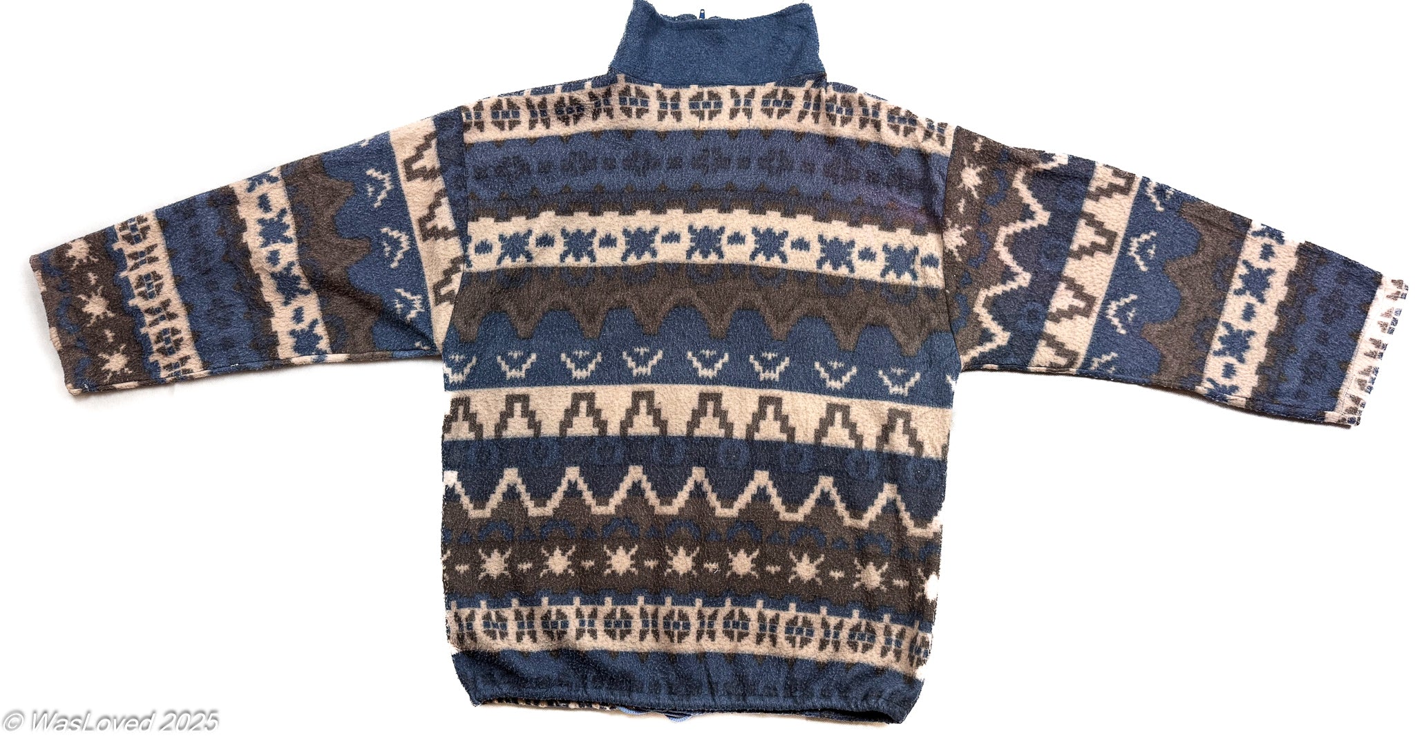 Pre-worn Blue & Brown Nordic Pattern Half-Zip Fleece – Nature Explorers – Unisex XXL (Based on Measurements)