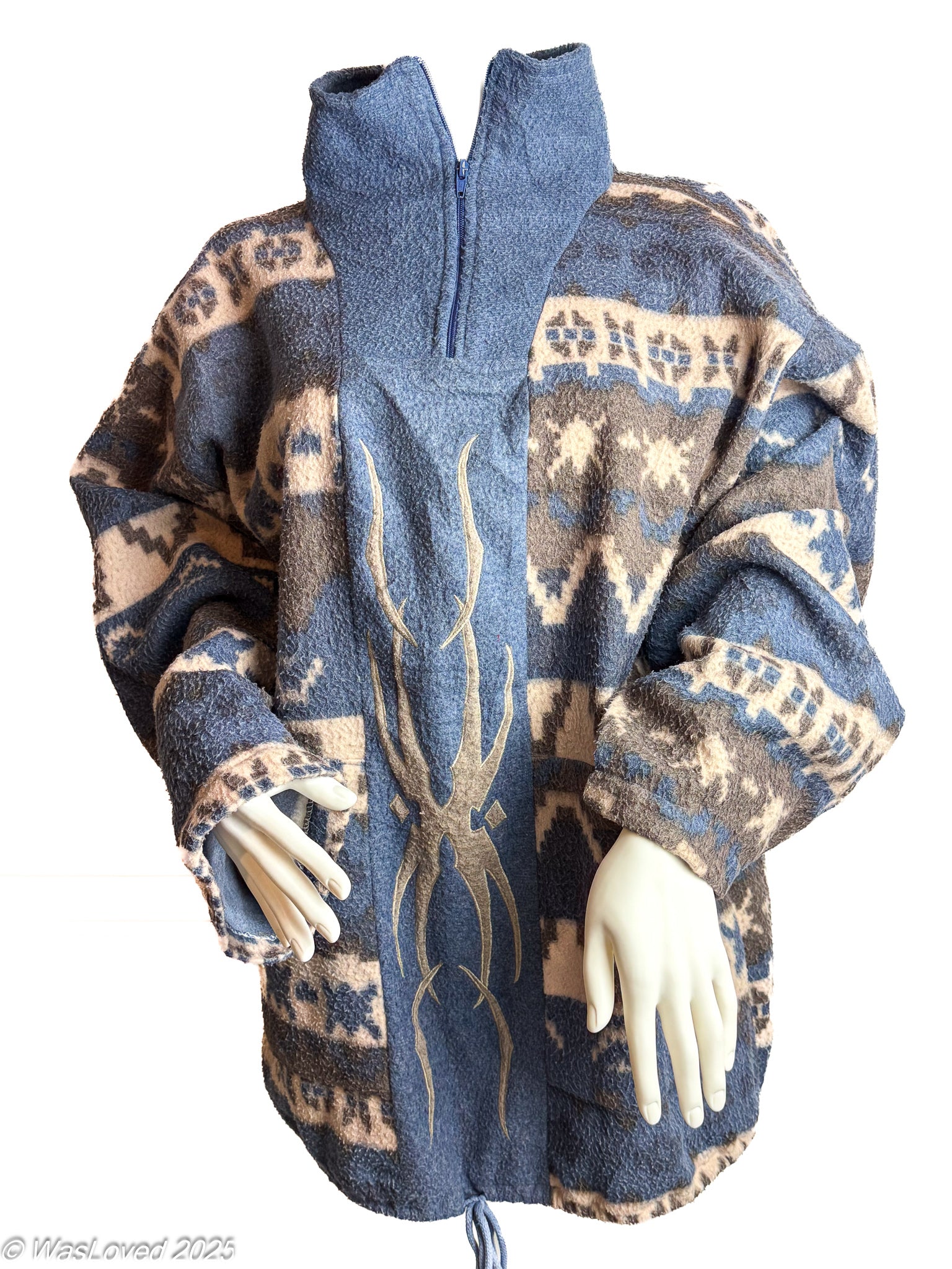 Pre-worn Blue & Brown Nordic Pattern Half-Zip Fleece – Nature Explorers – Unisex XXL (Based on Measurements)
