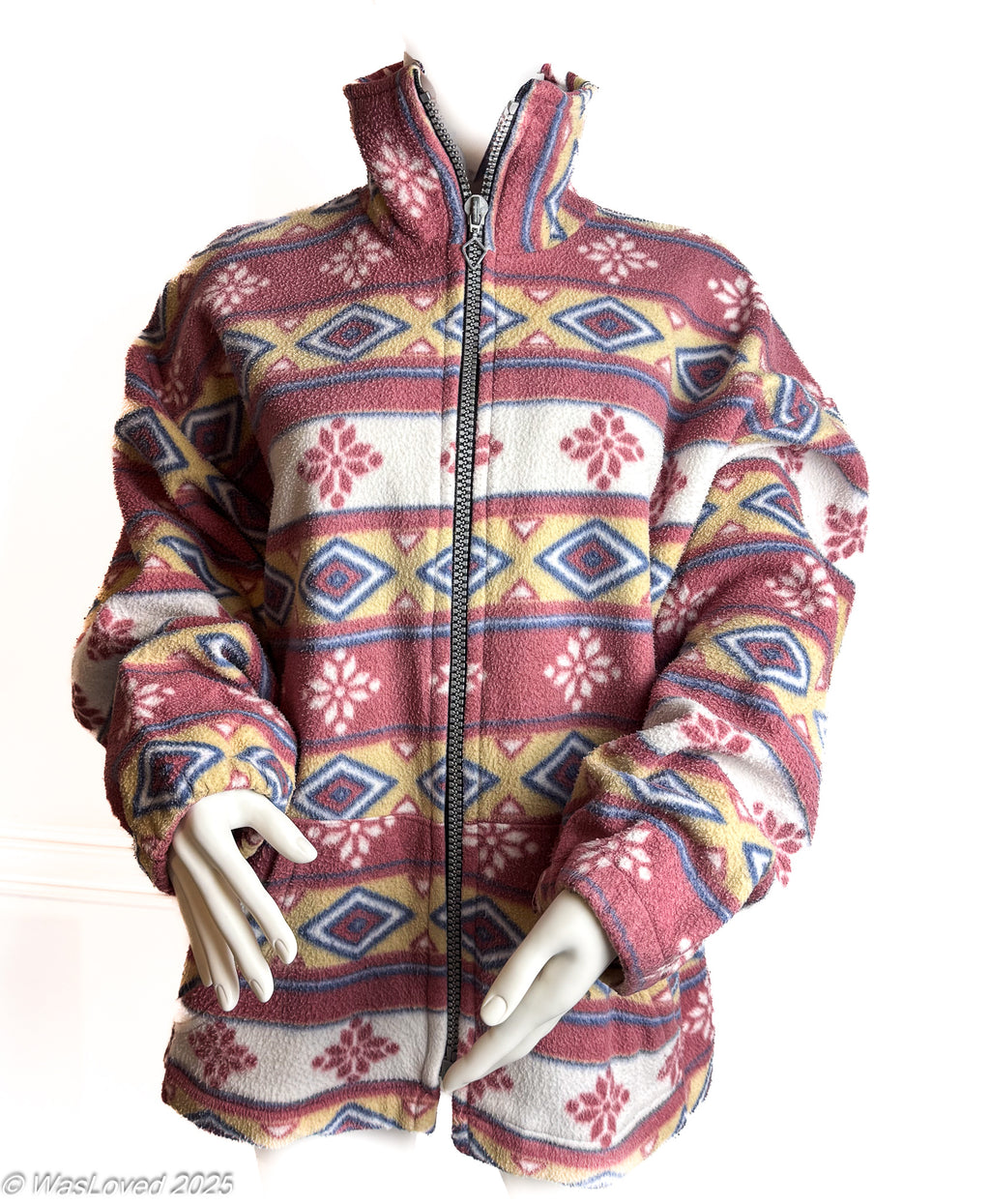 Pre-worn Red & Multi-Colour Geometric Full-Zip Fleece – Esselle Country & Outdoors – Unisex XXL (Based on Measurements)