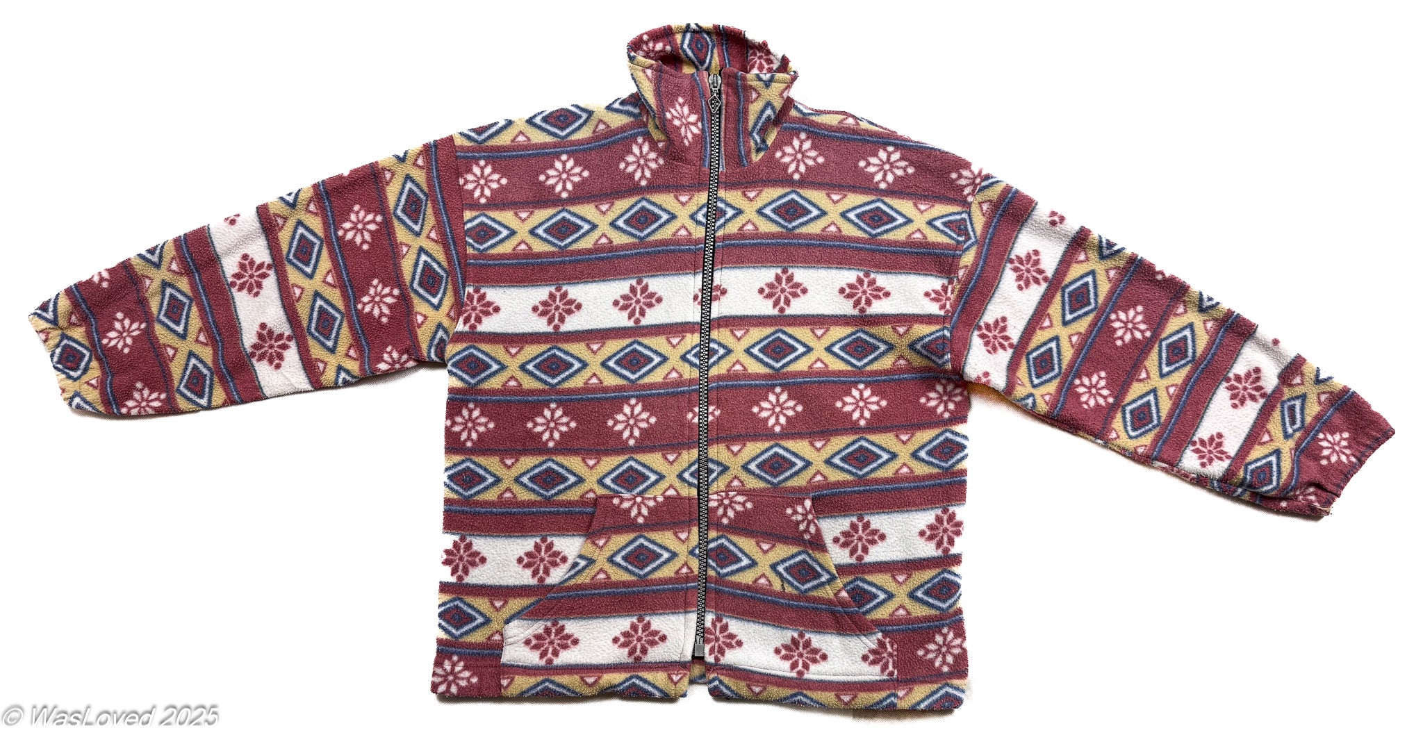 Pre-worn Red & Multi-Colour Geometric Full-Zip Fleece – Esselle Country & Outdoors – Unisex XXL (Based on Measurements)
