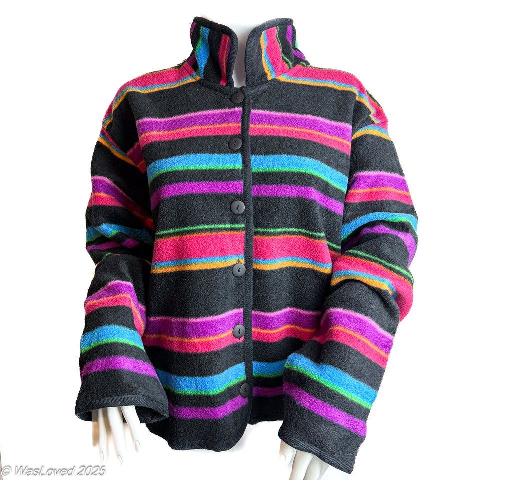 Pre-worn Multicolour Rainbow Stripe Button-Up Fleece – Talbots – Unisex XL (Based on Measurements)