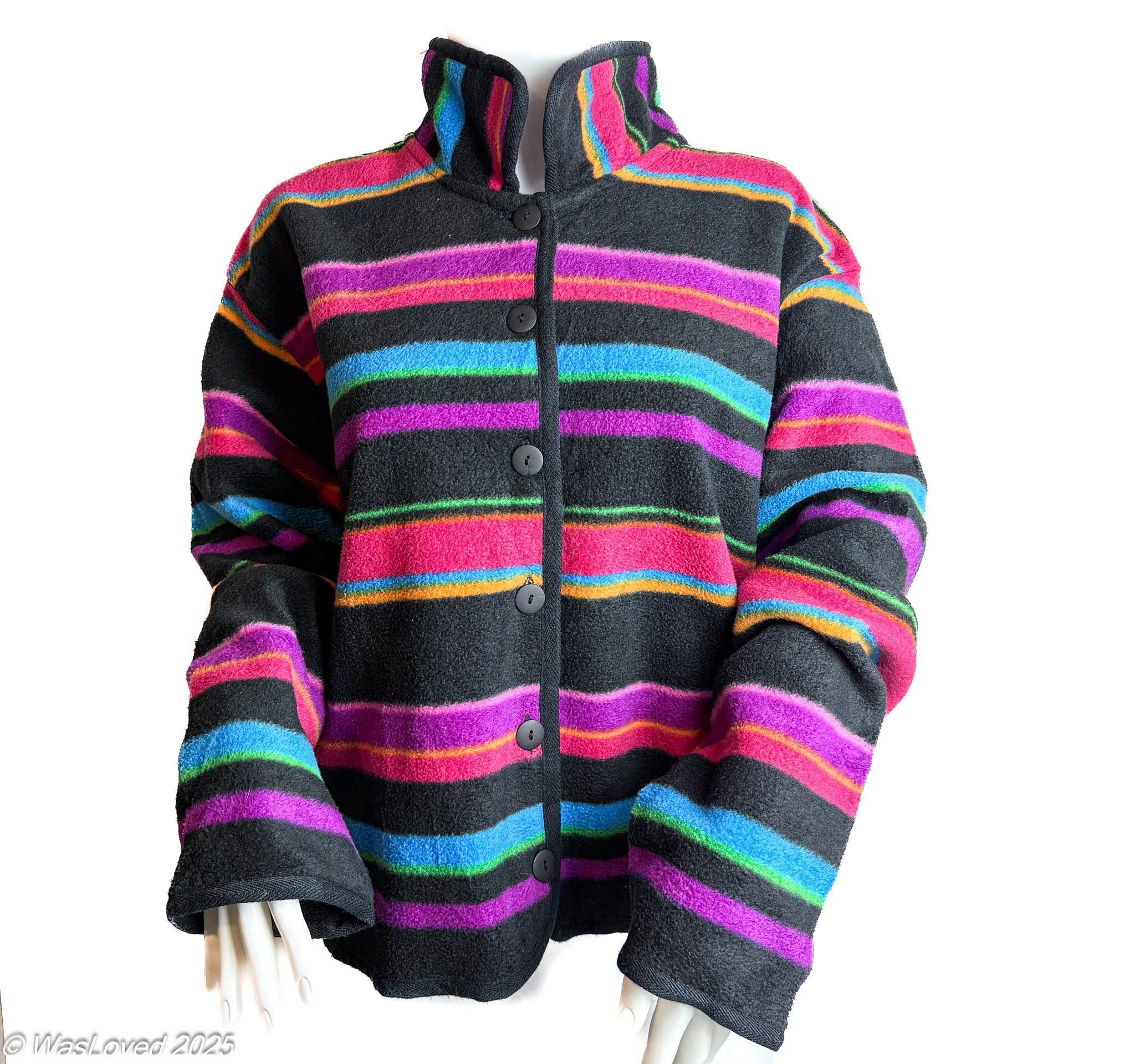 Pre-worn Multicolour Rainbow Stripe Button-Up Fleece – Talbots – Unisex XL (Based on Measurements)