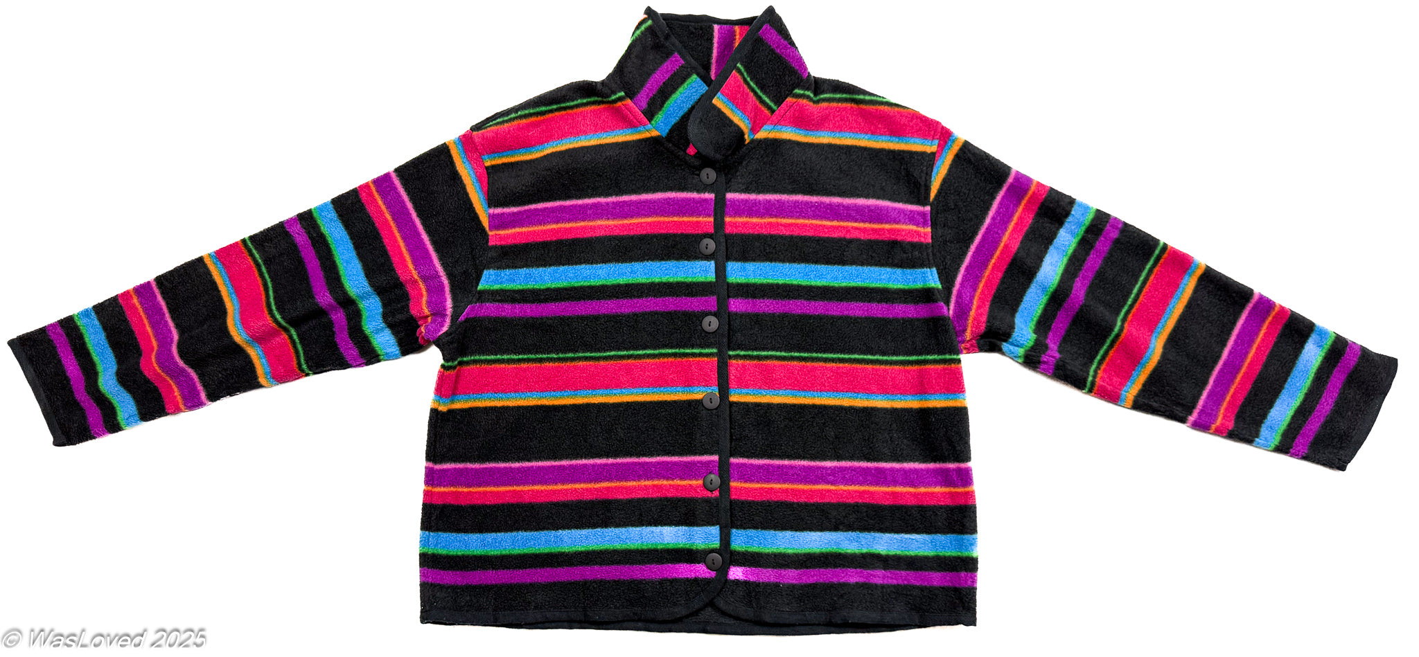 Pre-worn Multicolour Rainbow Stripe Button-Up Fleece – Talbots – Unisex XL (Based on Measurements)