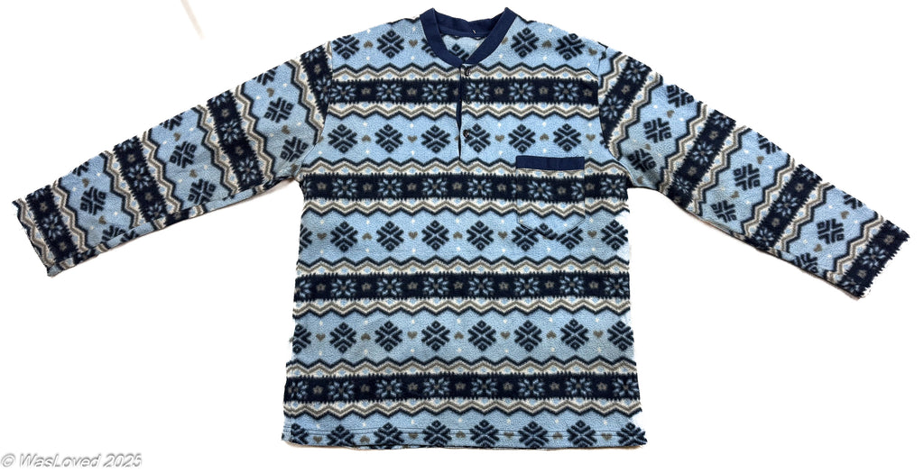 Pre-worn Blue Nordic Pattern Fleece  Pullover Style  Size: Unisex XL (Based on Measurements)