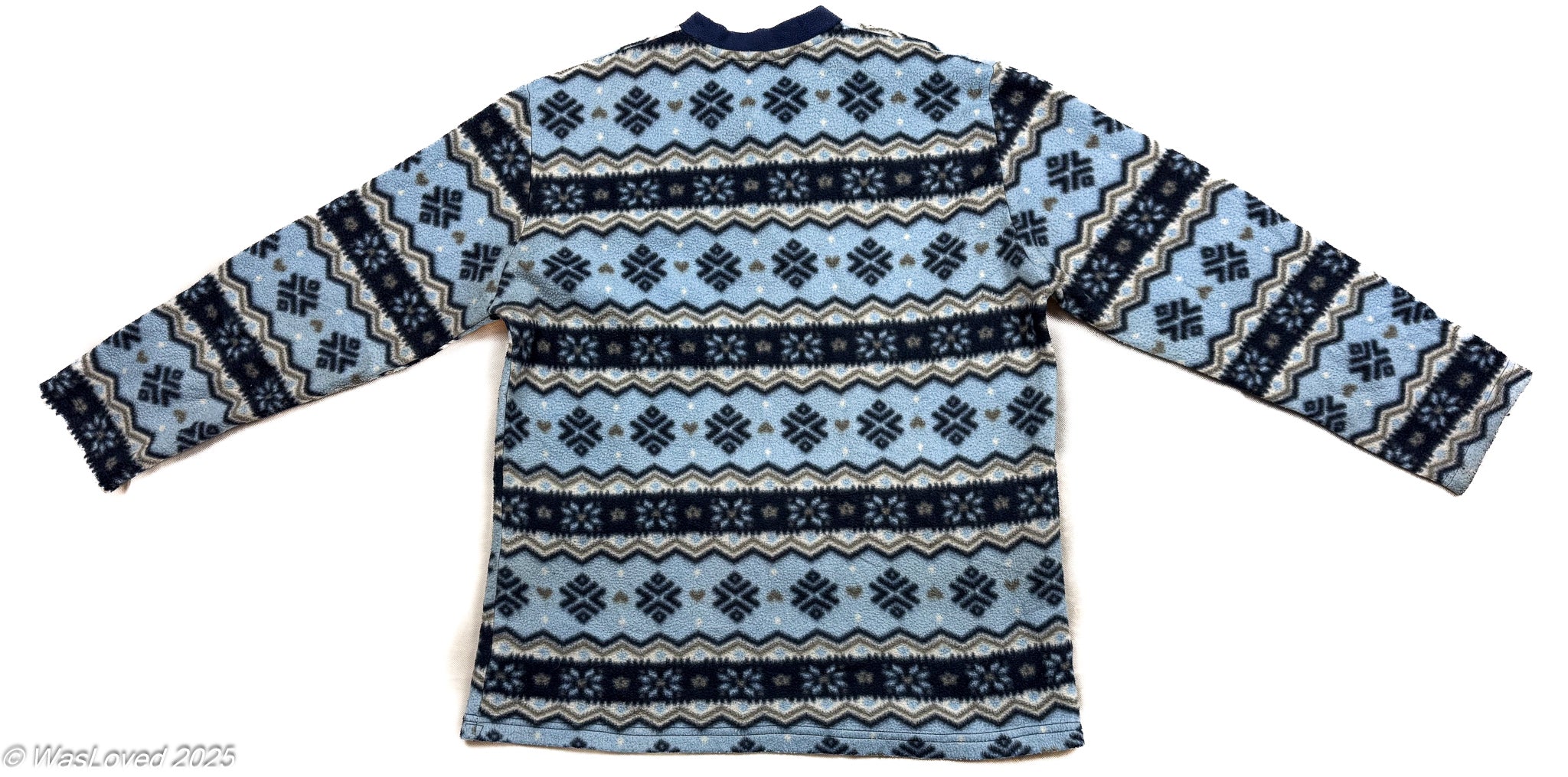 Pre-worn Blue Nordic Pattern Fleece  Pullover Style  Size: Unisex XL (Based on Measurements)