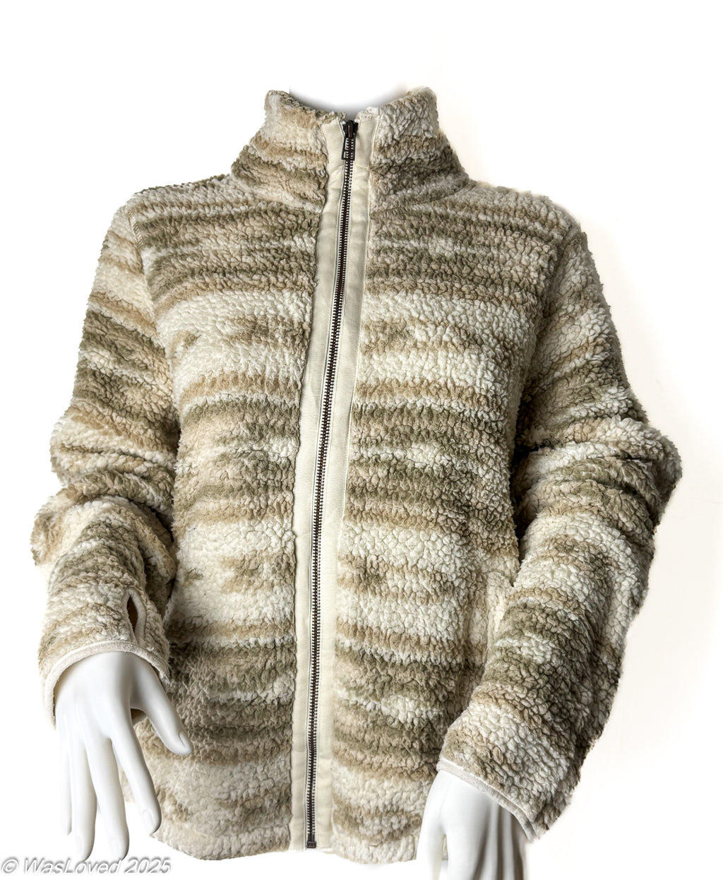 Pre-worn Old Navy Beige Sherpa Zip Fleece – Unisex L (Based on Measurements)