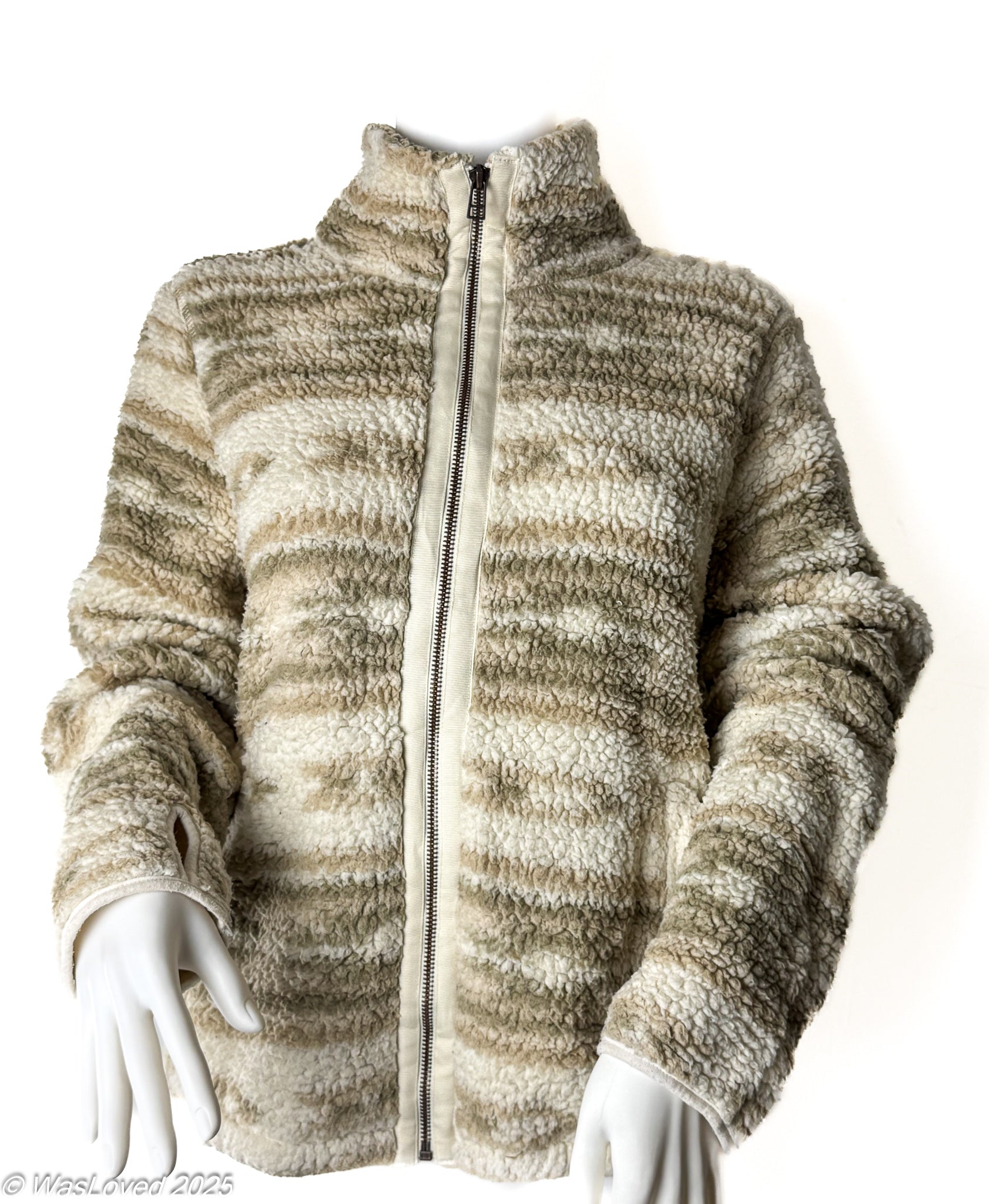 Pre-worn Old Navy Beige Sherpa Zip Fleece – Unisex L (Based on Measurements)