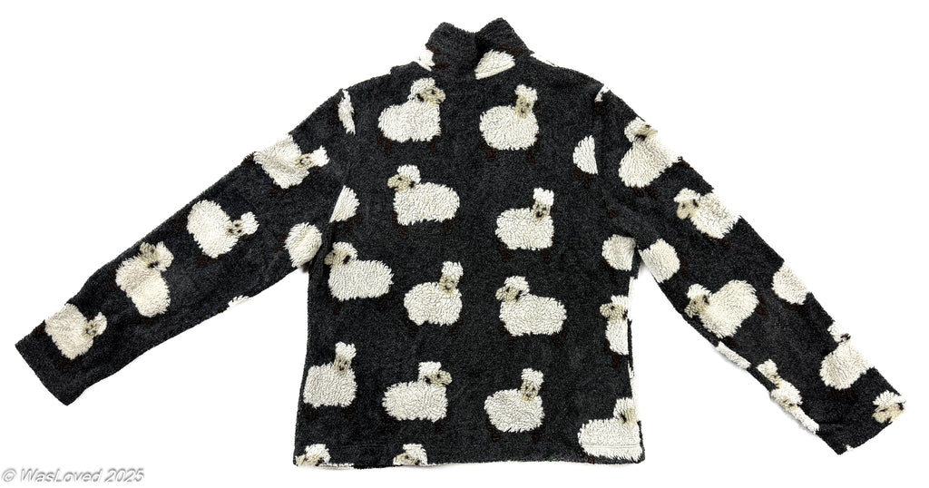 Pre-worn Black Sheep Pattern Fleece Zip Jacket – Unbranded – Polyester – Unisex Size M (recommended based on measurements)