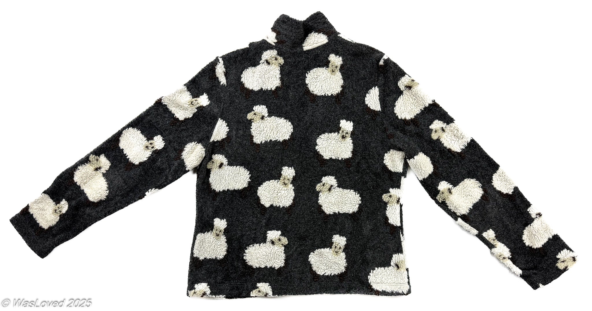 Pre-worn Black Sheep Pattern Fleece Zip Jacket – Unbranded – Polyester – Unisex Size M (recommended based on measurements)