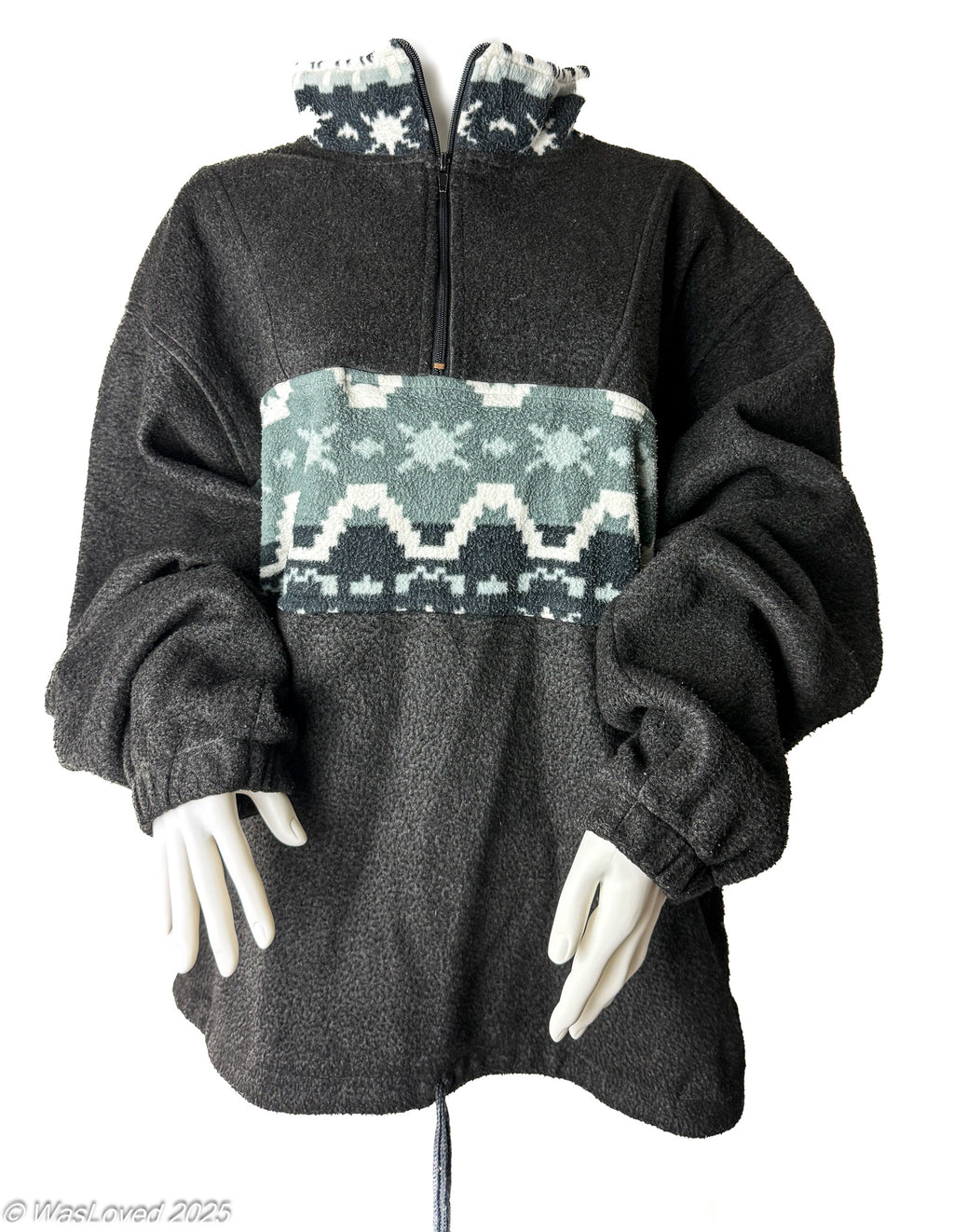 Pre-worn Grey Fair Isle Half-Zip Fleece – Unisex 3XL (Based on Measurements)