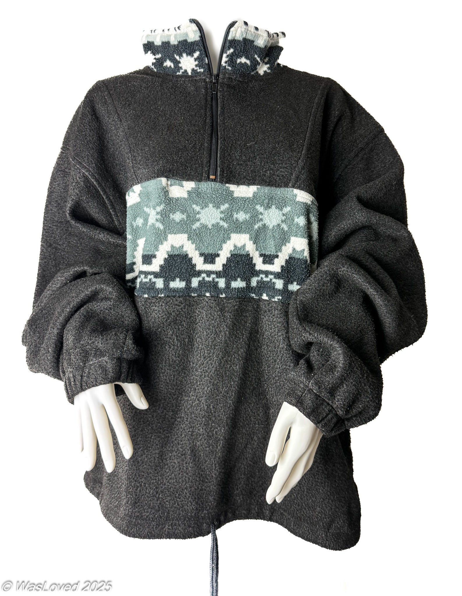 Pre-worn Grey Fair Isle Half-Zip Fleece – Unisex 3XL (Based on Measurements)