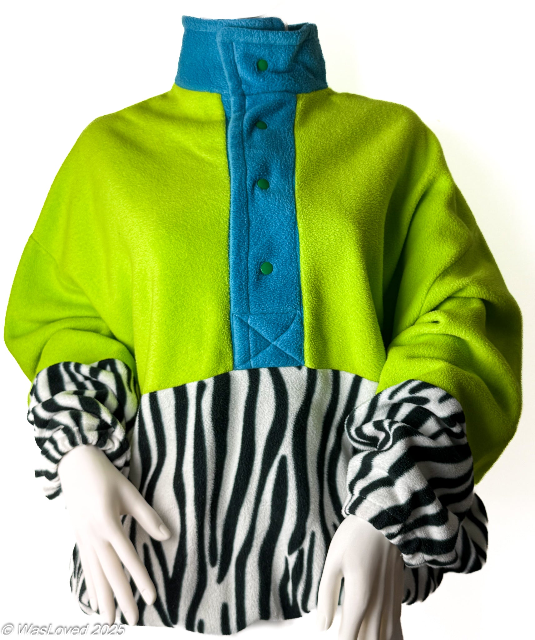 Pre-worn Oversized Zebra & Neon Colourblock Fleece – Unisex 4XL (Based on Measurements)