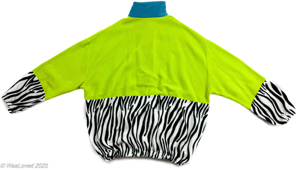 Pre-worn Oversized Zebra & Neon Colourblock Fleece – Unisex 4XL (Based on Measurements)