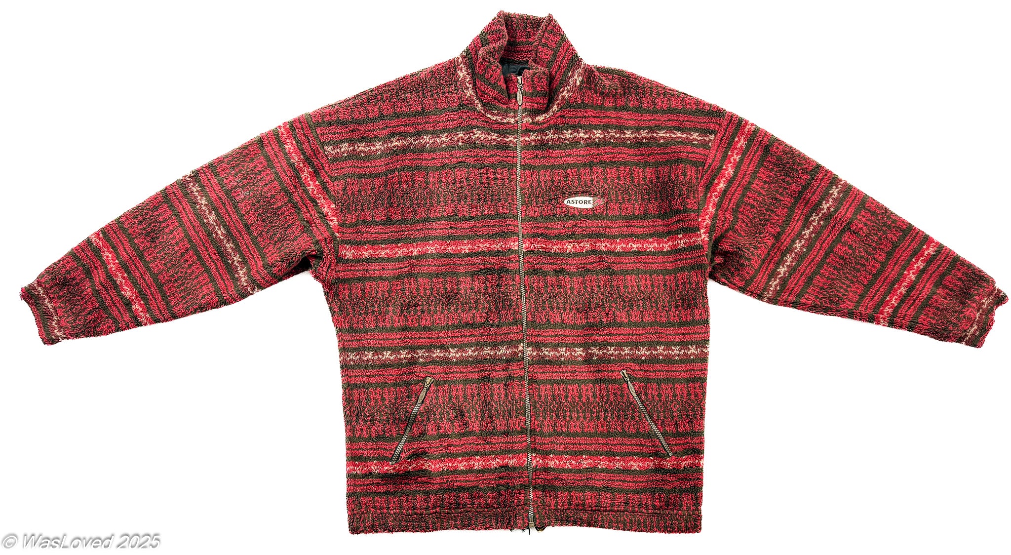 Pre-worn Astore Vintage Red Pattern Full-Zip Fleece – Unisex XXL (Based on Measurements). Please read below for condition.