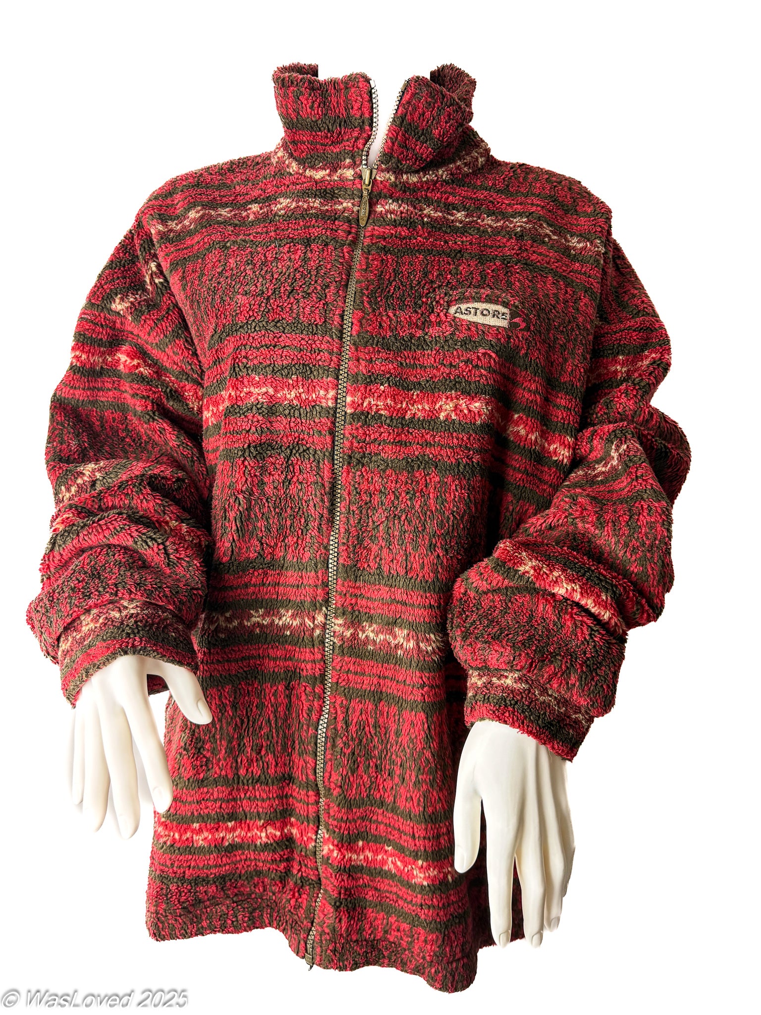 Pre-worn Astore Vintage Red Pattern Full-Zip Fleece – Unisex XXL (Based on Measurements). Please read below for condition.