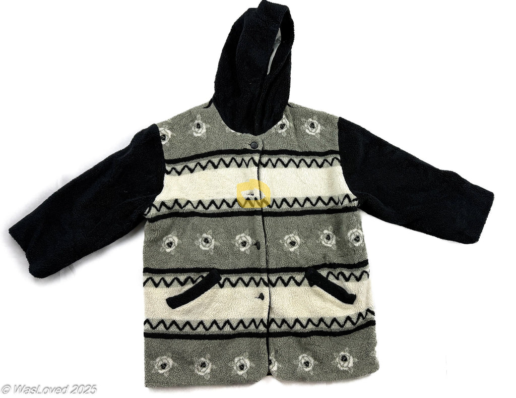 Pre-worn Men’s/Women’s Unisex Heavy Fleece Jacket – Grey/Black Pattern – Unisex 4XL (Based on Measurements). Please read below for condition.