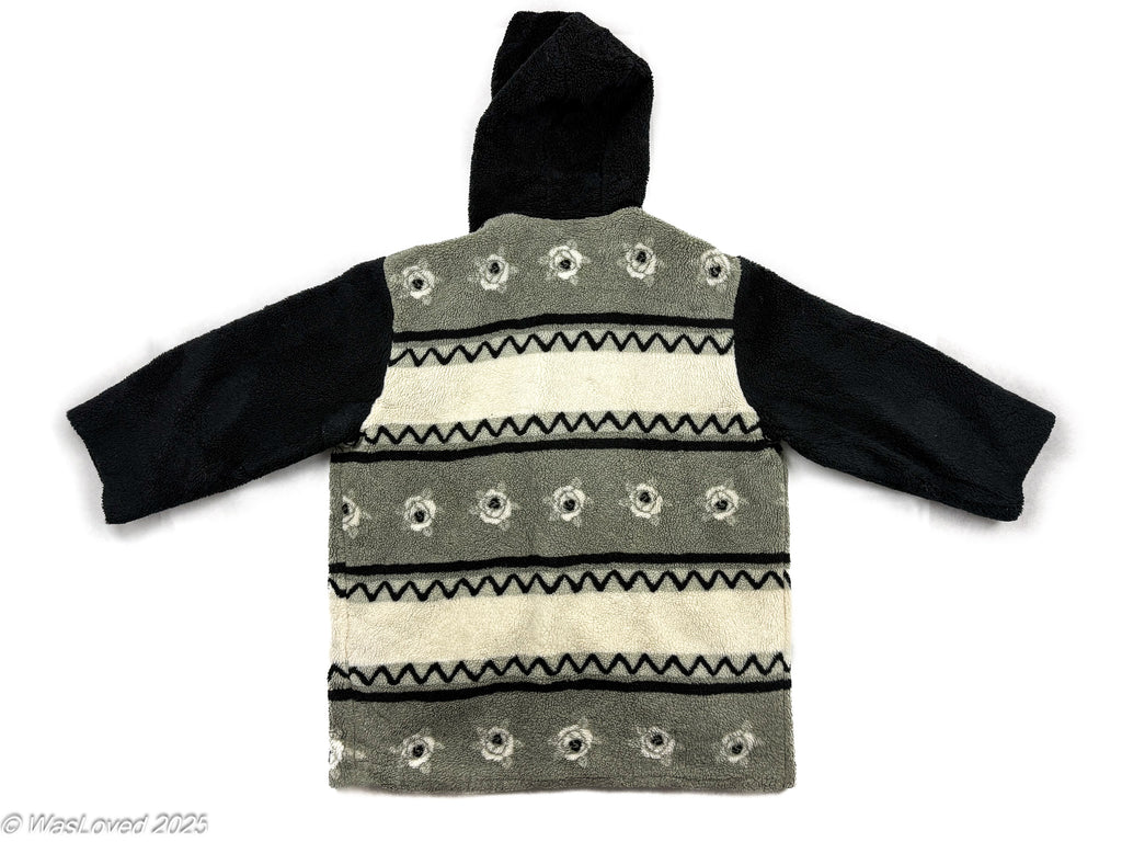 Pre-worn Men’s/Women’s Unisex Heavy Fleece Jacket – Grey/Black Pattern – Unisex 4XL (Based on Measurements). Please read below for condition.