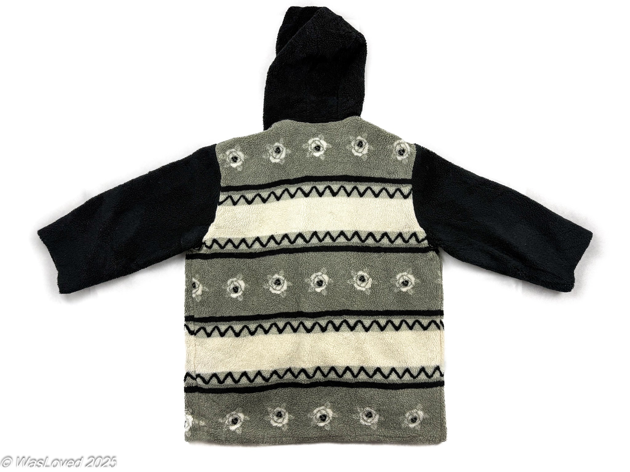 Pre-worn Men’s/Women’s Unisex Heavy Fleece Jacket – Grey/Black Pattern – Unisex 4XL (Based on Measurements). Please read below for condition.