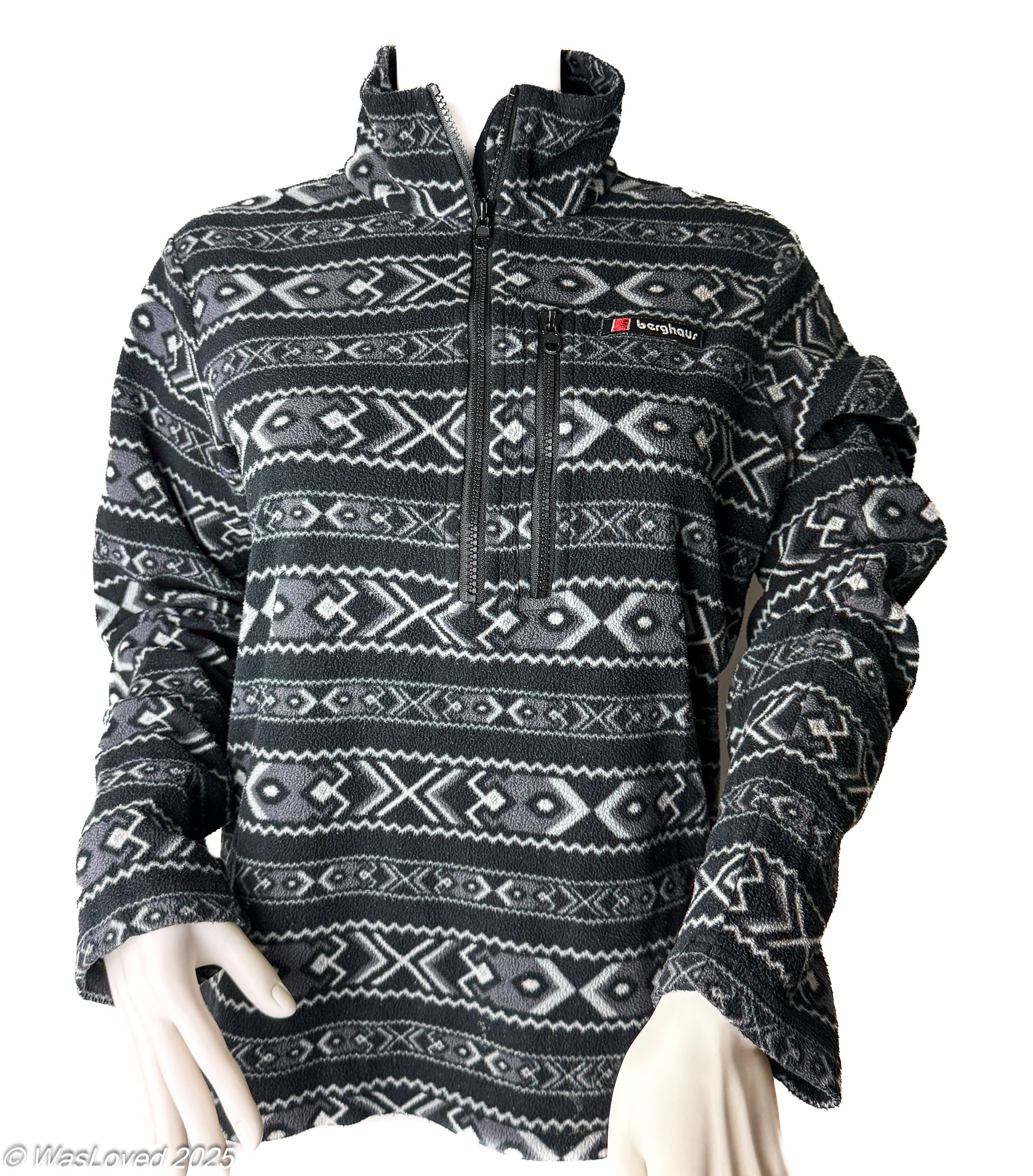 Pre-worn Berghaus Patterned Fleece – Black/Grey – Half Zip – Unisex M (Based on Measurements)