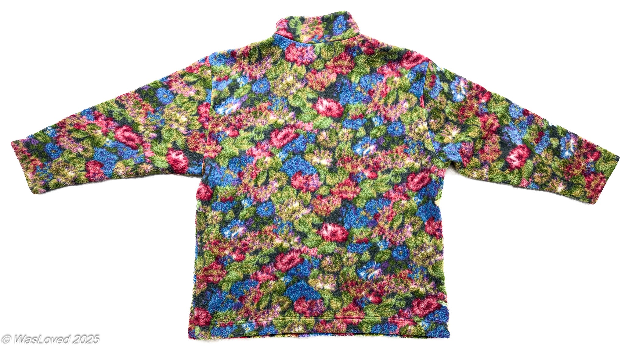Pre-worn Vintage Floral Fleece Pullover – Bold Multicolour Pattern – Unisex XXL (Based on Measurements)