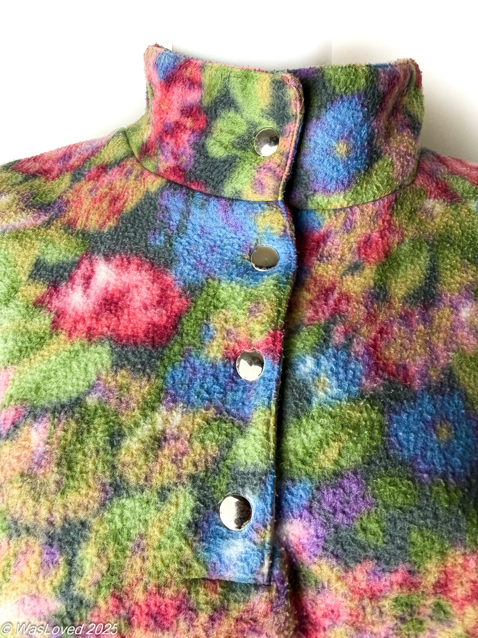 Pre-worn Vintage Floral Fleece Pullover – Bold Multicolour Pattern – Unisex XXL (Based on Measurements)