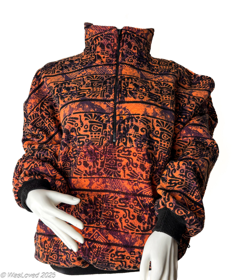 Pre-worn SEB Bright Orange Patterned Fleece – Unisex XXL (Based on Measurements)