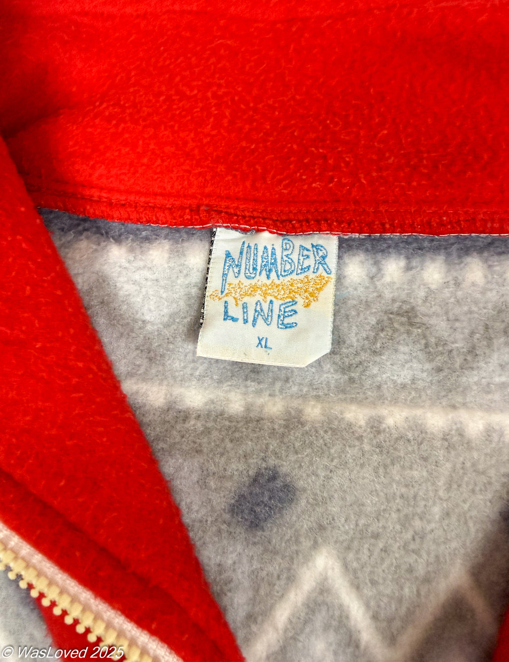 Pre-worn Red Sleeve Nordic Pattern Fleece Zip Jacket – Unisex 4XL (Oversized)