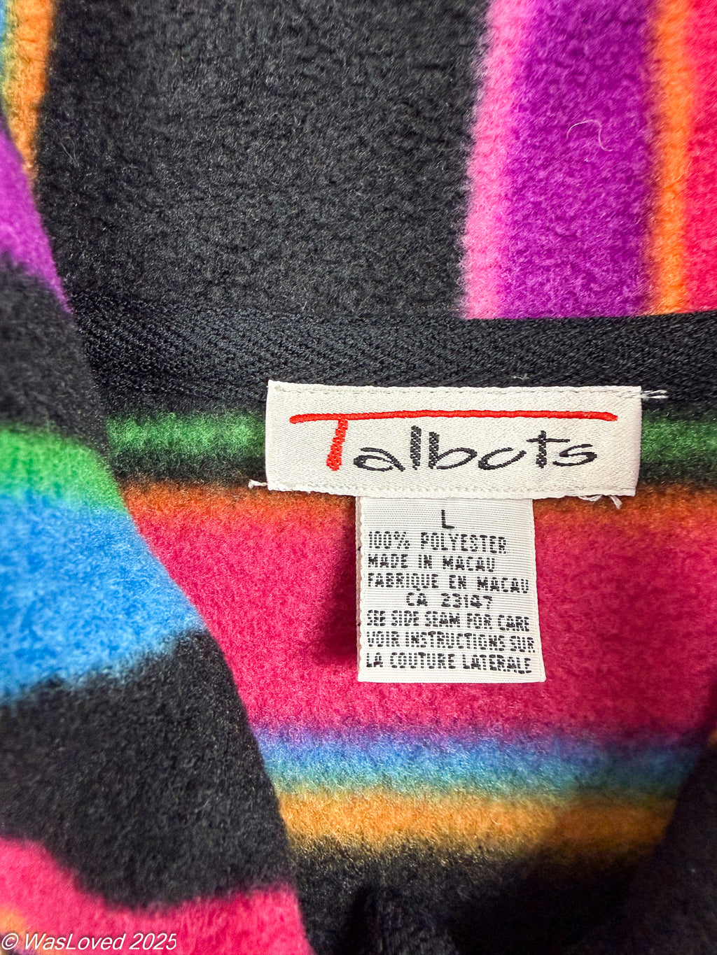 Pre-worn Multicolour Rainbow Stripe Button-Up Fleece – Talbots – Unisex XL (Based on Measurements)