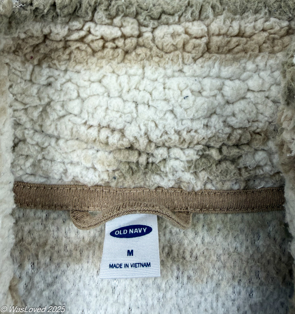 Pre-worn Old Navy Beige Sherpa Zip Fleece – Unisex L (Based on Measurements)