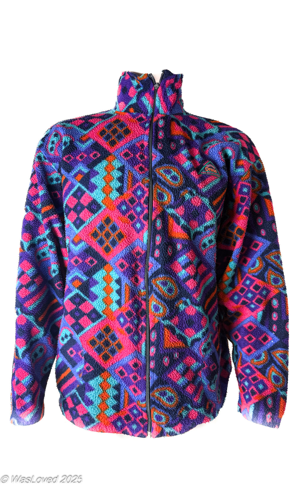 Pre-worn Dress Retro Geometric Patterned Fleece - XXL (Repair Project)