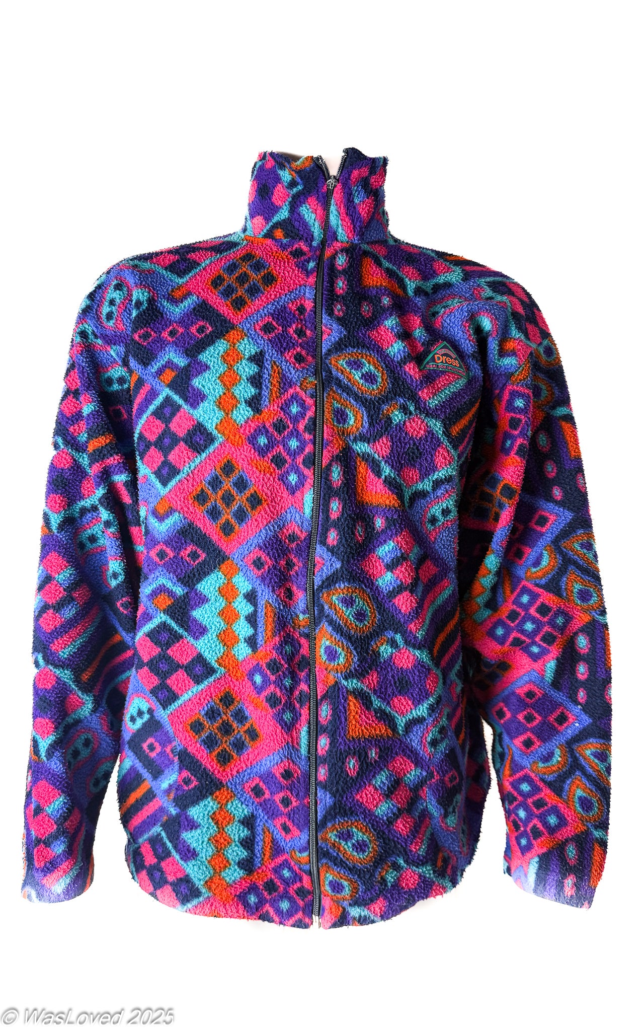 Pre-worn Dress Retro Geometric Patterned Fleece - XXL (Repair Project)